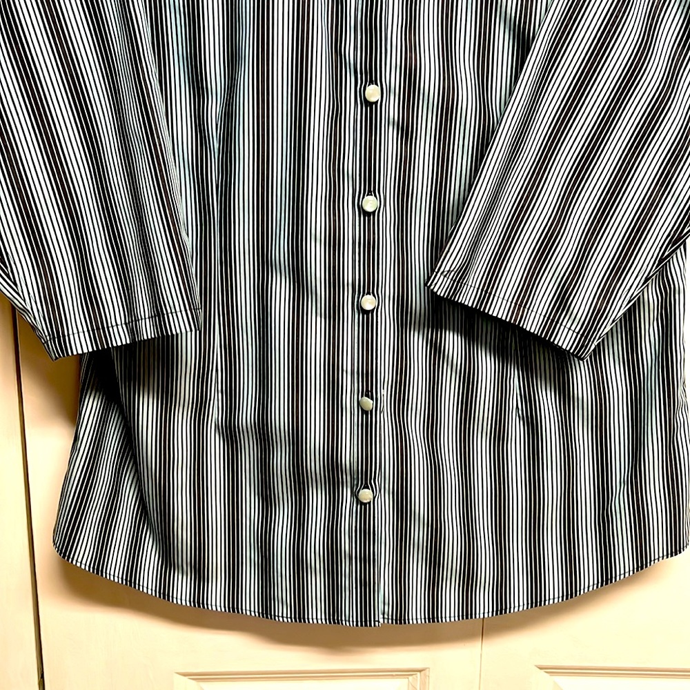 Cabelas Blue Gray Striped Collar Mid Sleeve Fitted Top Size M - Picture 3 of 7